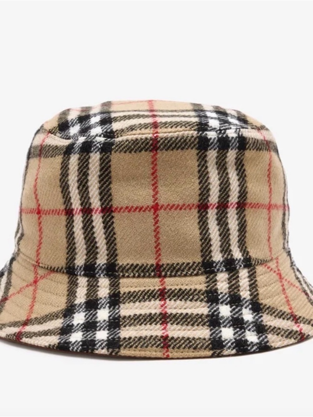 Burberry Beige Plaid Bucket Hat with Red and Black Check